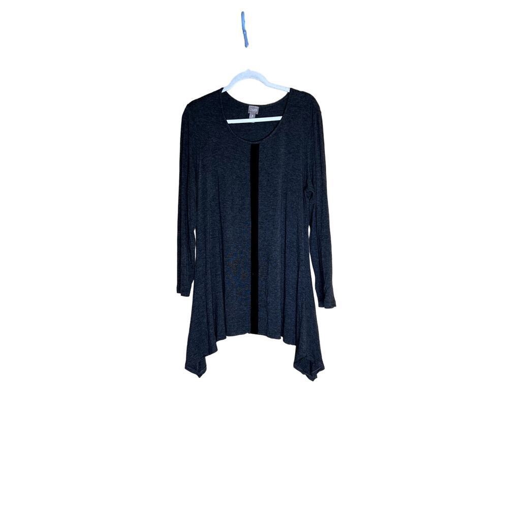 Chico's womens size 3 top high-low hem gray stretchy lagenlook long sleeves